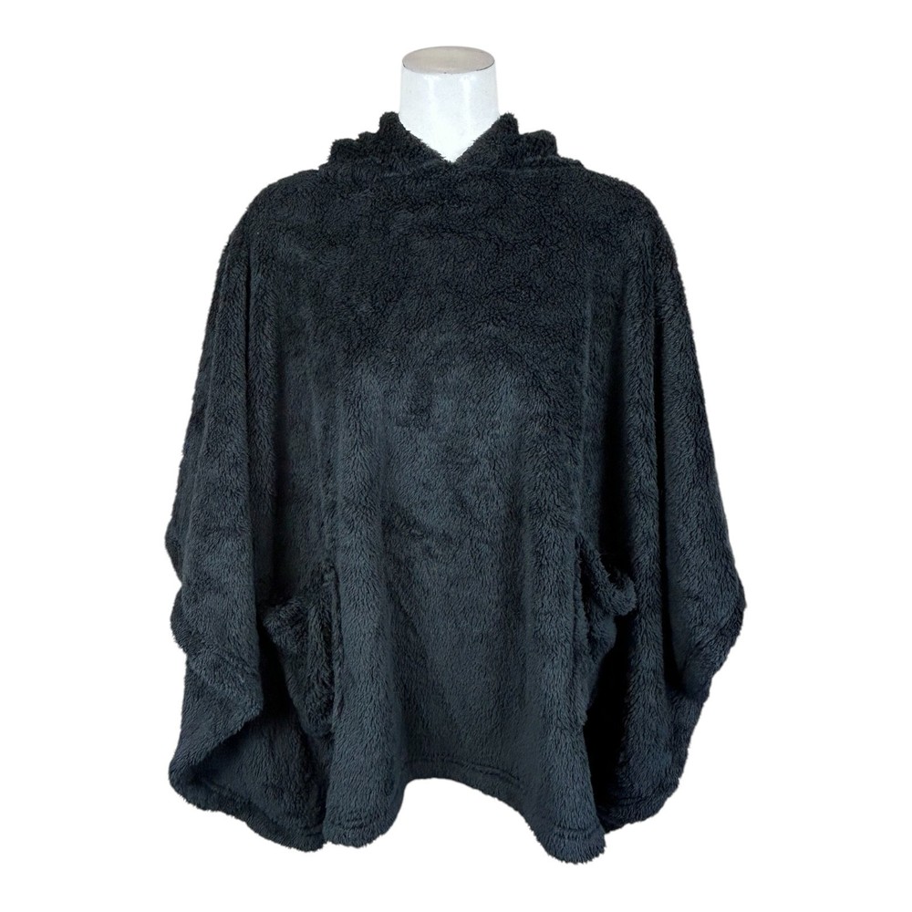 G.I.L.I. Women's Oversized Sherpa Poncho Black XXX-Small/XX-Small Size